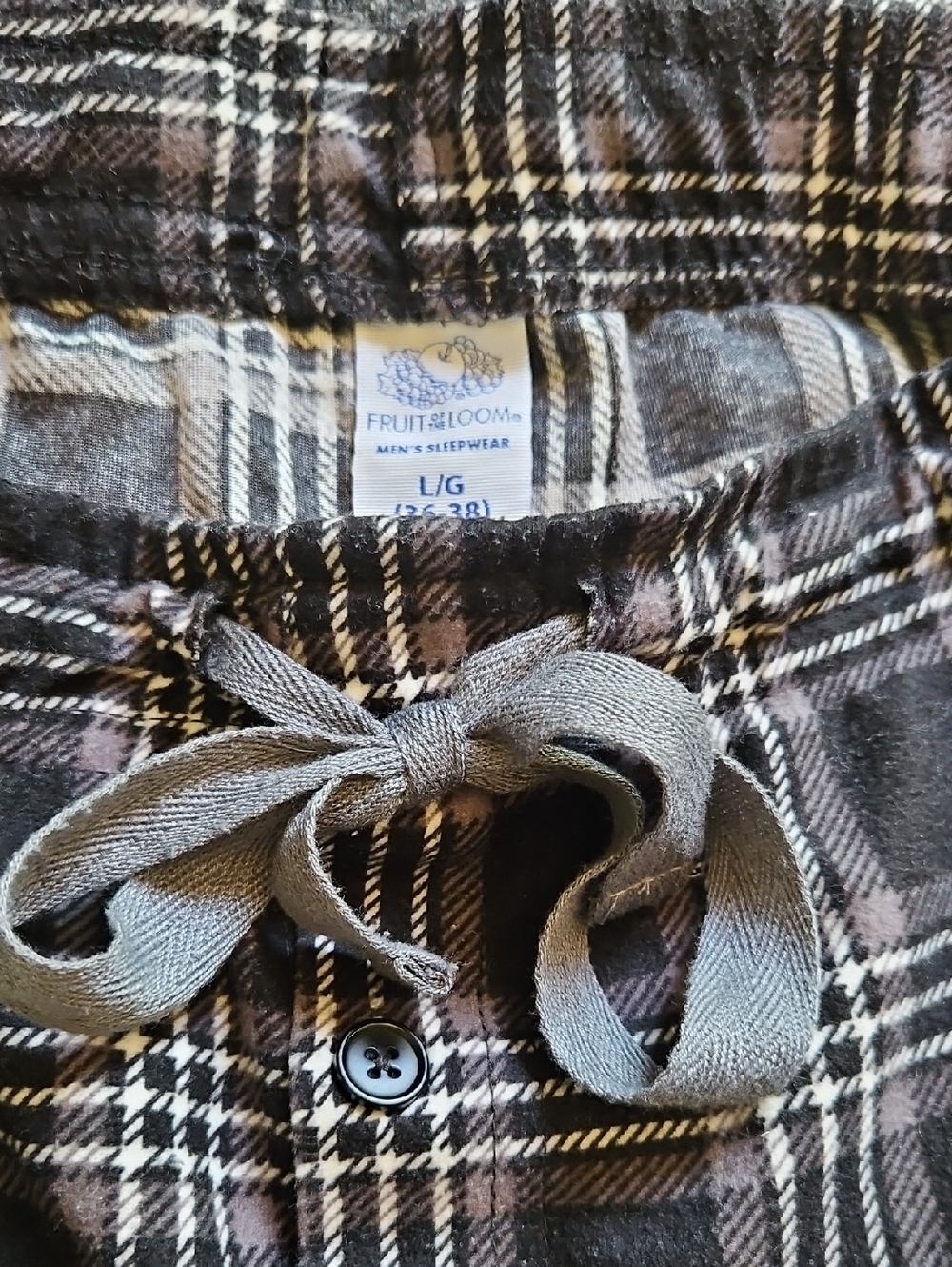 Fruit of the Loom Brown and Gray Plaid Men's Sleep Pants with Drawstring